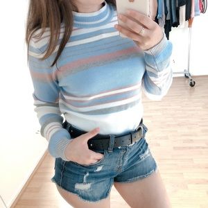 Plus size stripped turtle neck sweater